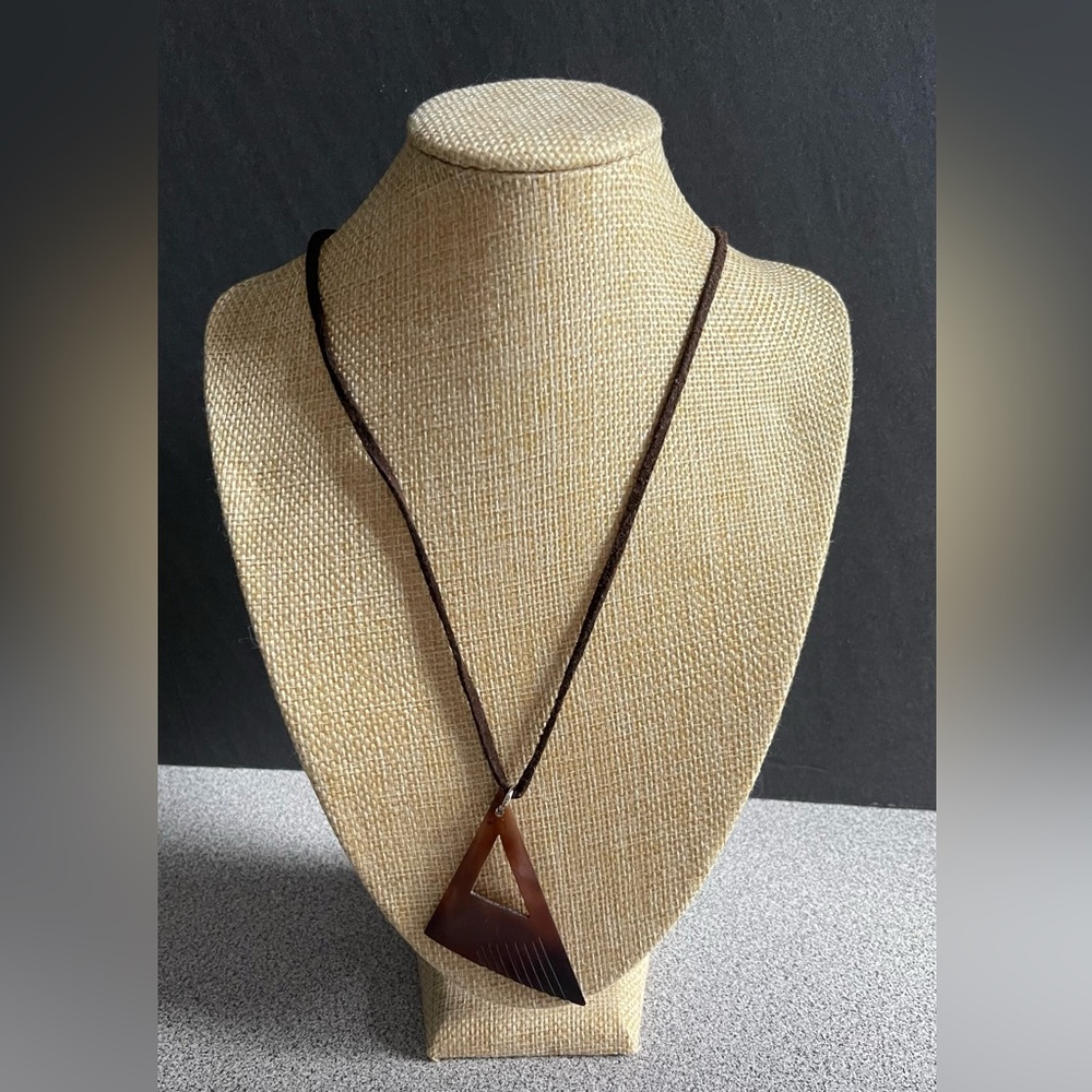 Brown Tortoise Plastic Triangular Shape Cord Necklace